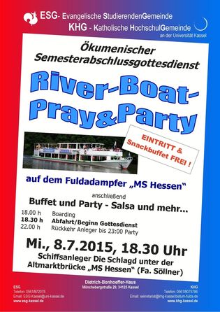 Plakat: 'Ökum. Gottesdienst zum Semesterabschluss auf dem Riverboat'